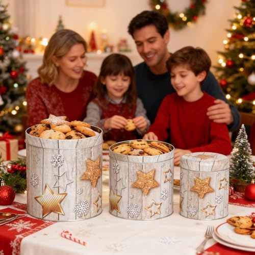 Brandsseller 3er Set Keksdose Zylinderform Metall mit Sternen für festliche Weihnachten