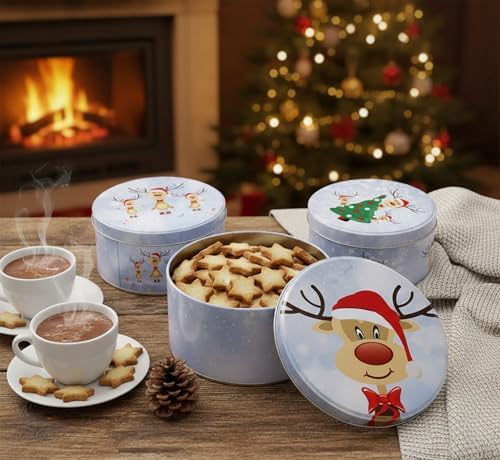 KAMACA 3er Set Keksdosen aus Metall mit Deckel – Praktische Plätzchen Aufbewahrung für Weihnachten, Advent und Winter