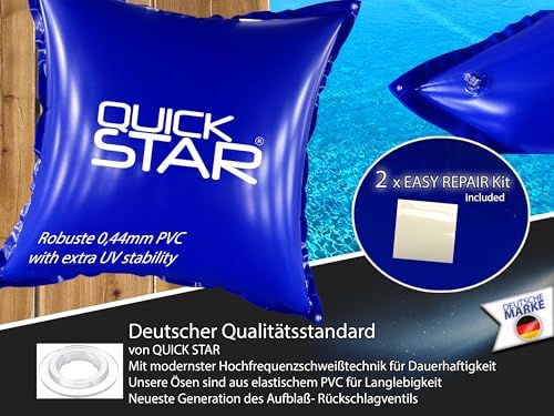 QUICK STAR Poolkissen Eckig 120x120 cm Blau | Hochwertiges PVC & Sicherheitsventil | Ideal für Winter-Poolpflege